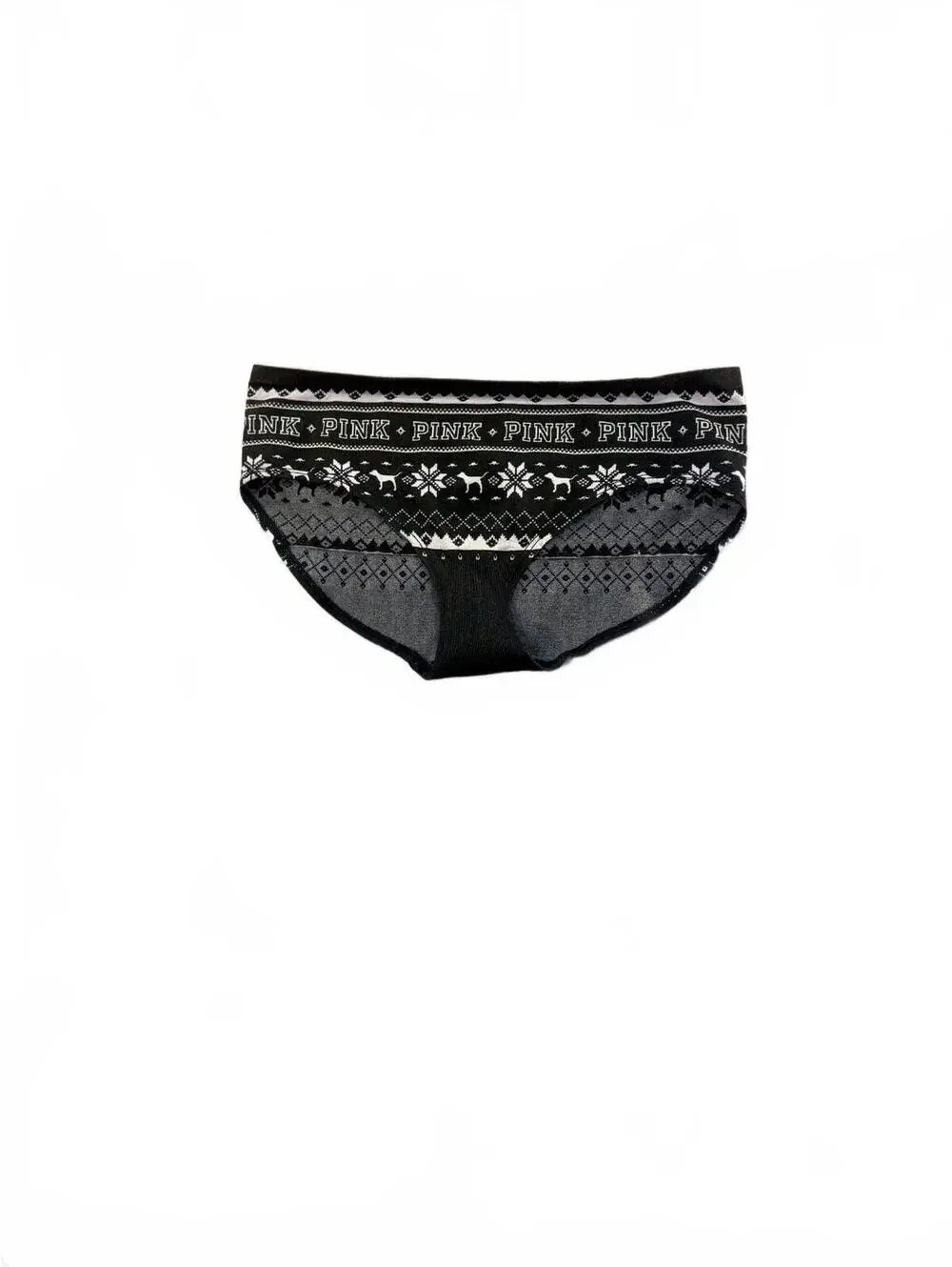 Large Victoria's Secret PINK Black Grey Fair Isle Bikini Panties